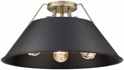 Aged Brass & Matte Black 3-Light Flush Mount by Golden Lighting