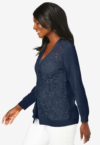 Jessica London Women's Plus Size Crochet Button-Front Cardigan3