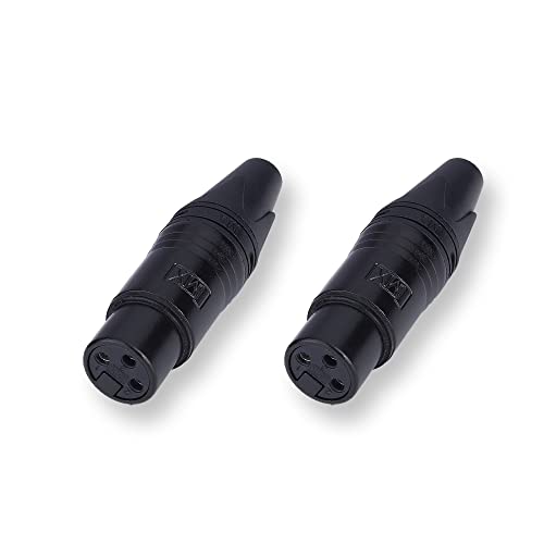Image of MX 3 Pin XLR connector Microphone Connector pin Pure Copper Nickel Plated Pins1 for High Conductivity microphone cable connector PERENT (3 PIN BLACK COATING, Pack of 2, Female Connector)
