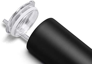 Double Wall 18/8 Stainless Steel Vacuum slim skinny tumbler with straw and lid, insulated travel mug keeping beverage cold and warm (black, 20oz) - Image 3