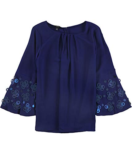 Alfani Womens Applique Bell Sleeve Tunic Blouse, Blue, Large