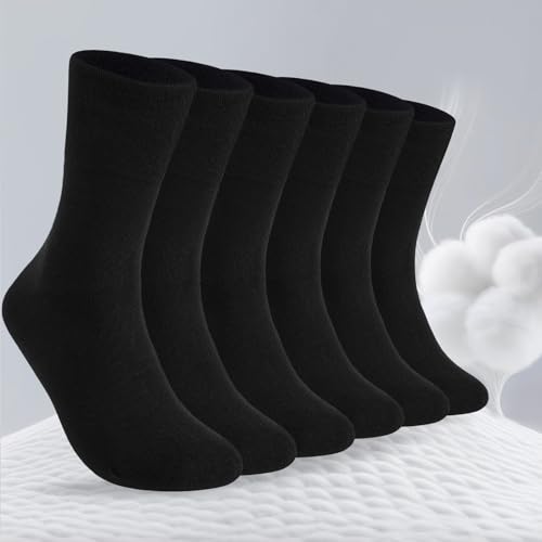 SockWaddles 6 Paar Diabetikersocken ohne Gummibund & ohne Naht 97% Baumwolle, Diabetiker Socken mit Komfortbund Hautfreundlich & Atmungsaktiv baumwollsocken für Damen Herren Schwarz 43-46