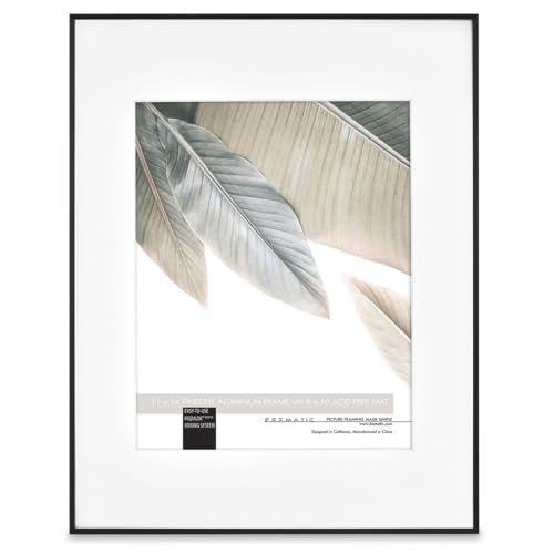 MCS Framatic Fineline Aluminum Frame, Black, 11 x 14 in matted to 8 x 10 in, Single