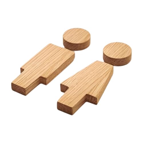 Qianly 2x Wooden Bathroom Sign Door Sign Gender Indicator Cute Bathroom Decorations Wall Sticker Decor for Window/closet Home Office, Khaki, 16.8cm and 16.8cm