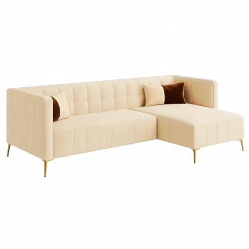 Image of SOCOZI Stylluxe 6 Seater Velvet Fabric RHS L Shape Sofa Set for Living Room |Fabric L Shape Sofa Set for Home & Office (Cream)