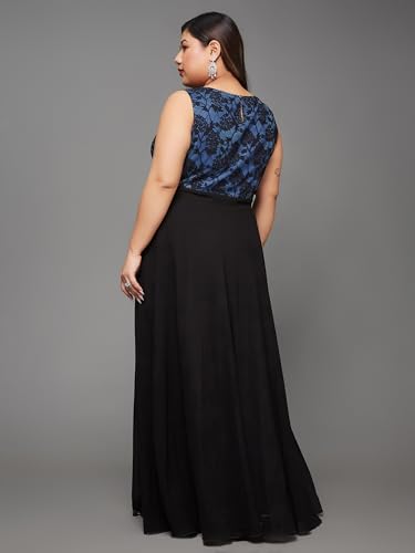 Image of Miss Chase A+ Women's Round Neck Sleeveless Georgette Floral Lace Fit & Flare Maxi Dress