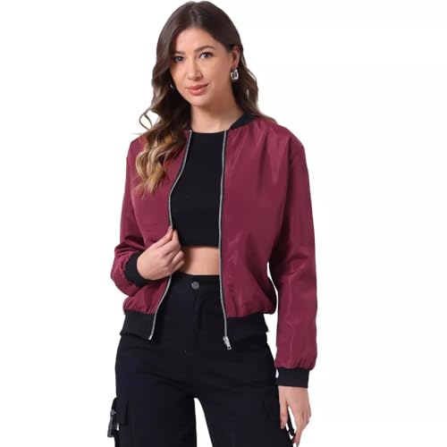 Image of TAGAS Women's Solid Bomber Jacket - Lightweight Zip-Up Stylish Casual Wear - Full Sleeve Windcheater for Girls & Women