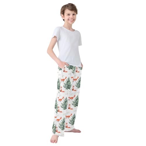 Boys' Pants Christmas Red Fox Animal Fir Tree Long Bottoms Jogger Pants Elastic Waist Trousers with Pockets S-XL4