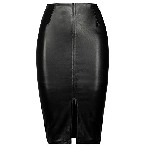 RAMISU High Waist Split Lady's Half Body Faux Leather Skirt Midi Hip Skirt (8016 3XL,Stretch Black)