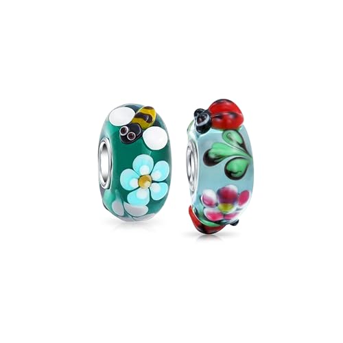 Cuentas espaciadoras de cristal de Murano con insectos y plata 925 para pulsera