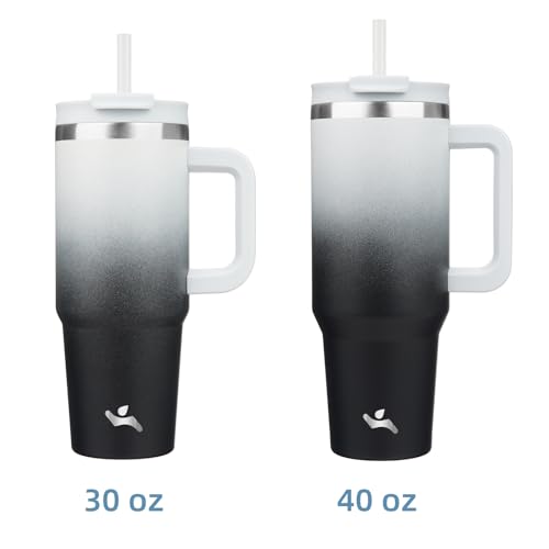 Image of Konokyo 40 oz Insulated Tumbler Water Bottle with Handle, Straw Lid | BPA-free and dishwasher safe; made for gym, travel, coffee and gifting, 2 straws, cup holder friendly,Day Night