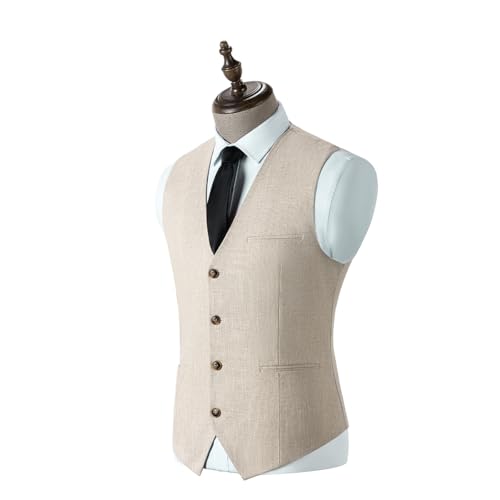 Men's Linen & Cotton Suit Vest V Neck Lightweight Vintage Regular Fit Linen Vest Beach Wedding4