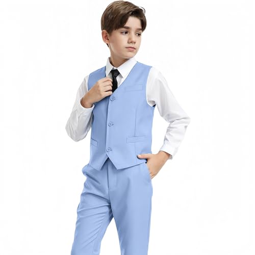 Image of Boys' Vest Slim Formal Suit Vest for Wedding Homecoming with Pockets Adjustable Back Strap, Size 2-20 Years