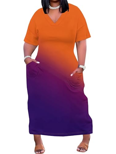 Image of SUZONANA Women Casual T-Shirt Dress V Neck Short Sleeve Solid Color Oversize Dress with Front Two Pockets