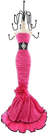 Mozlly Fashionable Fuchsia Mannequin Dress Jewelry Metal Hanger 15.5 Inch Stand Organizer Holder Fashion Doll Double Tier Display Princess Necklaces Bracelets Earrings Jewelries Hanging Rack