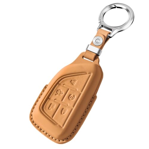 WUZUTU For Cadillac CT5 Car Key Fob Cover Case Compatible With Cadillac CT4 CT6 XT5 XT6 ATS Escalade ESV For Chevy Corvette C8 2024 2025 Drop-proof Leather Key Protector Key Holder 5 Buttons-Maroon