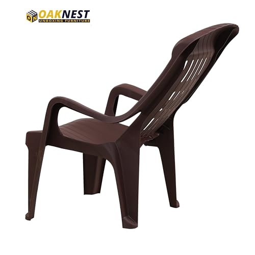 Image of Oaknest Supreme Comfy Relaxing Chair - Ergonomic High-Back Plastic Armchair for Home, Garden, Balcony & Patio | Heavy-Duty, Weather-Resistant & Easy to Clean | Globus Brown | Set of 1