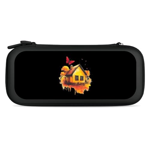 Wood House Butterfly Compatible with Switch Carrying Case Hard Travel Game Bag Pouch with 15 Games Accessories Black-style