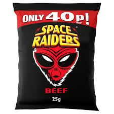 Space Raiders Beef Flavour Shaped Corn Snacks Crisps 25g Bags (72 Bags x 25g)