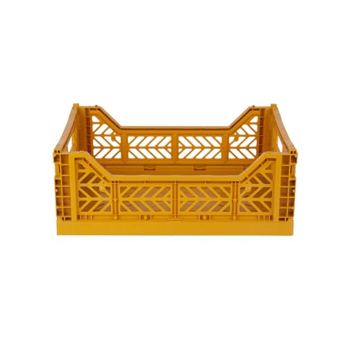 AYKASA Klappkiste, stabile Faltkiste aus Kunststoff, stapelbar, Mustard, Midi (40x30x14cm) – Ansicht 2
