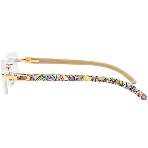Image of HEPIDEM 100% Really Buffalo Horn Mussel Shell Rimless Eyeglass Frame 908