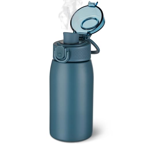 Image of Insulated Water Bottle 12 oz with Dustproof Lid, Carry Handle & Tea Infuser, BPA-Free & Leakproof, Stainless Steel Water Bottles Ideal for Fitness, Hiking, Office & Outdoor Use (Navy Blue )