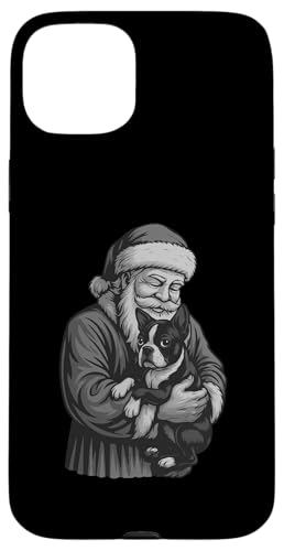 ボストンテリア サンタクロース クリスマス 犬好き スマホケース iPhone 15 Plus 用