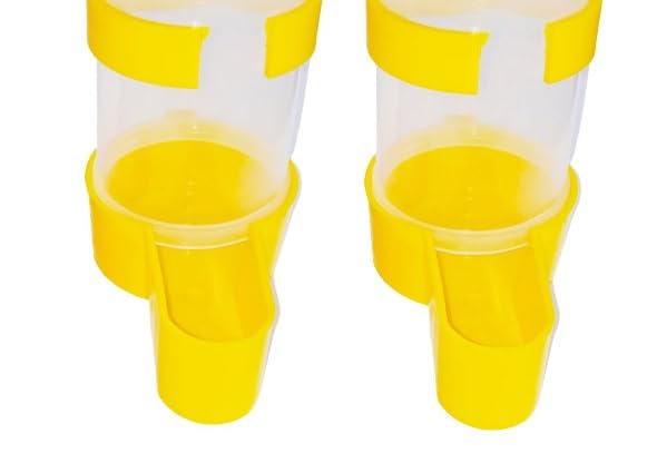 Pets Wizard - Plastic Small Bird Water and Food Feeder Combo (200ml, Pack of 2, Yellow Color) 1