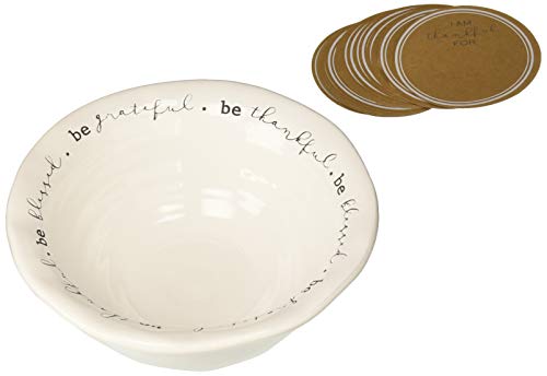 Mud Pie Thankful Tradition White Dolomite Set Ceramic Serving Bowl, 3.25