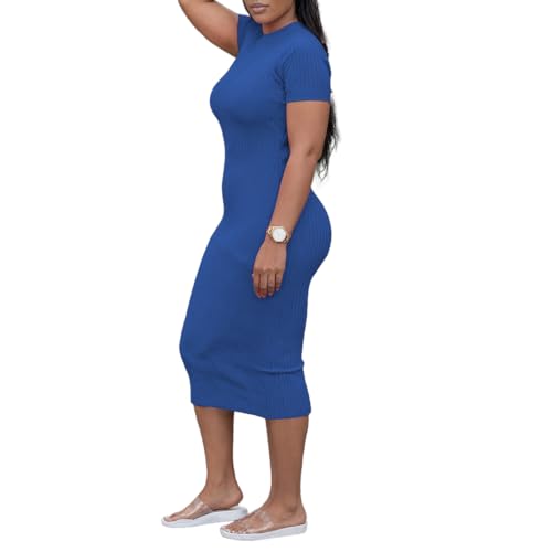 Image of TOPSRANI Women Sexy Midi Dress Bodycon Casual Sleeveless Basic Ruched Tank Summer Club Party Dresses