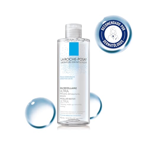 La Roche Posay Agua Micelar, Limpia y desmaquilla con suavidad, Enriquecida con Agua Termal, Fórmula hipoalergénica, Sin jabón ni perfume, Para Piel Sensible, Ultra, 400 ml