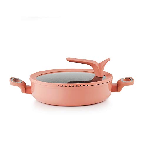 Haufson rosa Grillpfanne mit Deckel, Bratpfanne mit Deckel, Induktions-Pfanne, antihaftbeschichtet, 26 cm Cover