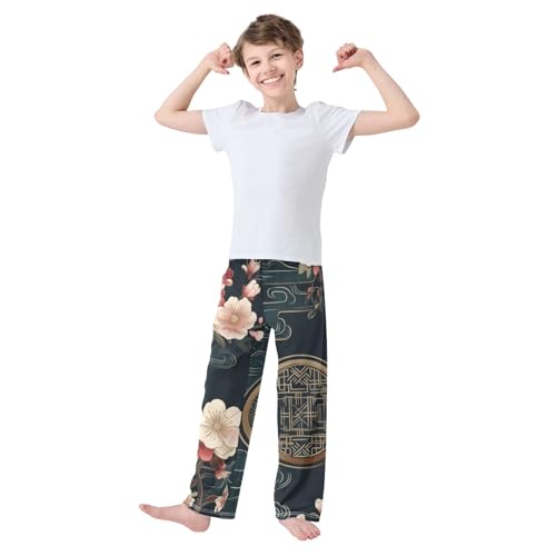 ZZXXB Peony Flowers Cloud Boys Long Pants Soft Trousers Elastic Waist Kids Lounge Bottoms with Pockets S-XL3