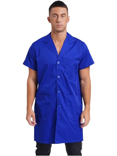 Image of Oyolan Unisex Wear Resistant Work Coat Lapel V Neck Short Sleeve Front Button Dustproof Jacket Lab Coat