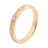Gualiy Alianza de boda para mujer, oro amarillo 9/14/18 quilates, anillo de compromiso de moissanita de forma redonda, Oro amarillo de 9 quilates, Moissanita