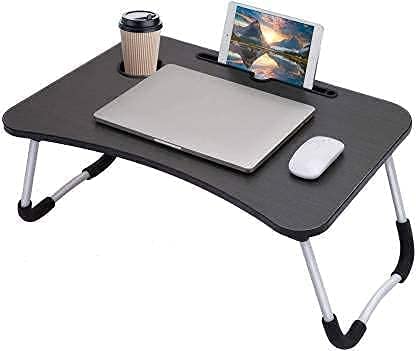 Image of Smart Multipurpose Foldable Laptop Table with Cup Holder, Study Table, Bed Table, Breakfast Table, Foldable and Portable /Ergonomic & Rounded Edges /Non-Slip (Black)