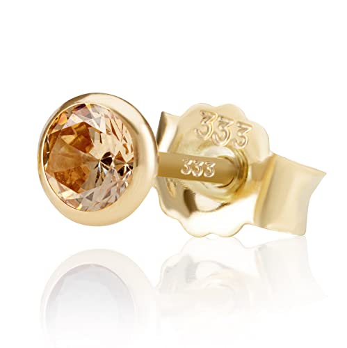 NKlaus Einzel 5,0mm 333 Gelb Gold 8 Karat Ohrstecker Kristall Zirkonia Champagne Butterfly Verschluss Damen Mädchen 3384