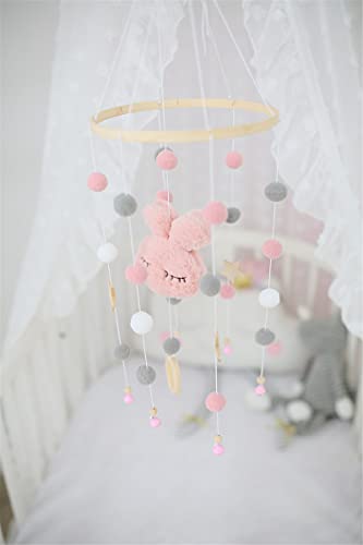 SWECOMZE Mobiele baby, babybed, mobiel windspel, hangende bedbel met vilten ballen en haas, cadeau voor baby's, meisjes… - Image 5