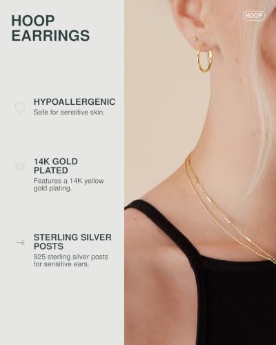 Image of PAVOI Gold Hoop Earrings for Women, 14K Gold Plated Paddle-Back Hoops