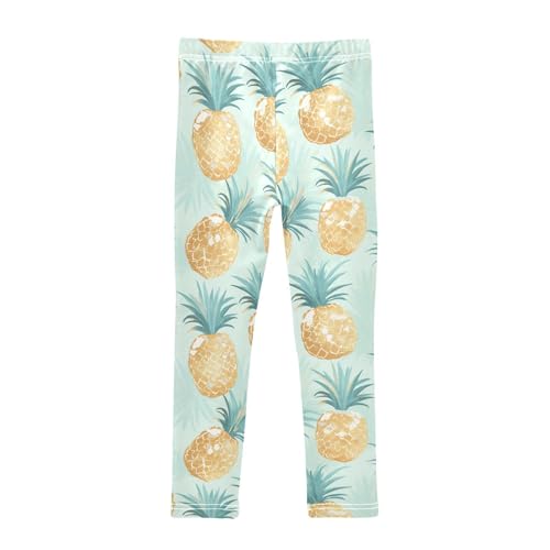 Gold Glitter Pineapples Mint Kids Baby Girls Active Leggings Casual Full Length Dance Pants Exercise2