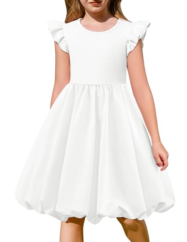 Arshiner Tween Girls Summer Bubble Dress Ruffle Sleeve Casual Party Midi Dresses