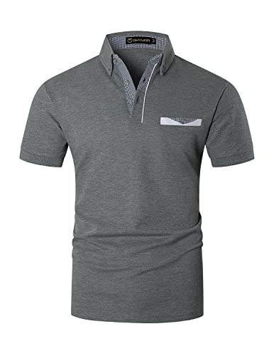 Image of GHYUGR Men's Polo Shirts Short Sleeve Slim Fit Polo Casual Plaid Splice T-Shirts