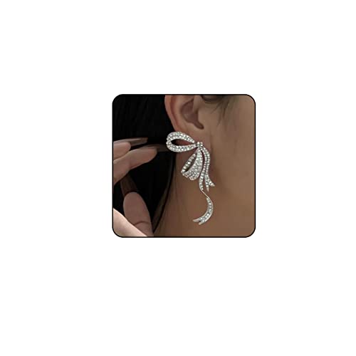 Sparkly Earrings Rhinestone Bow Earrings For Women Silver Prom Earrings Dangling Wedding Jewelry For Bride Earrings (Silver-01) #TOP9