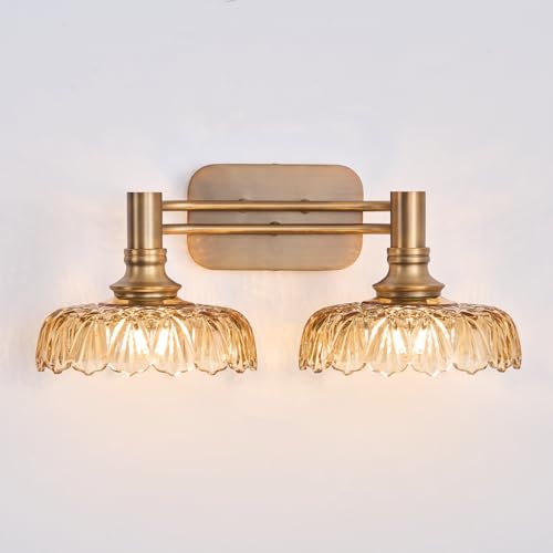ZILANL Vintage Bathroom Vanity Light Fixtures, 2-Light Brass Vanity Wall