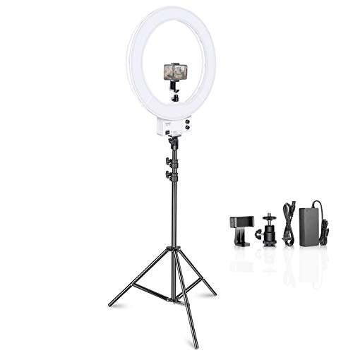 Neewer 18inch白いLEDリングライト ライトスタンド照明キット付き 調光 50W 3200-5600K ソフトフィルター、ホットシューアダプター、スマホホルダー付き　メイクアップ、ビデオ撮影用（キャリングバッグなし）