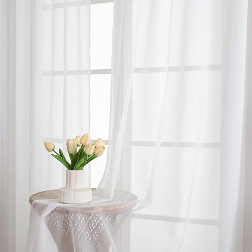Image of Chyhomenyc White Sheer Curtains 63 Inches Long 2 Panels, Light Filtering Bright Lightweight Curtains for Living Room, Soft Gentle Voile Rod Pocket Bedroom Window Drapes, 59Wx63L Inch, 2PCS