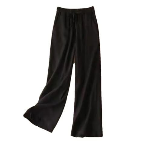 Women's Cotton and Linen Wide Leg Pants Casual High Waist Stretch Straight Pants