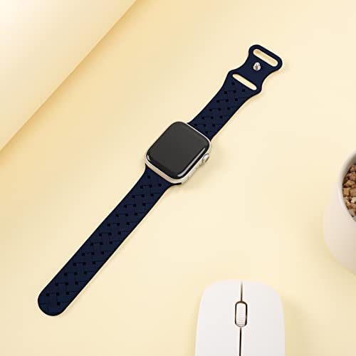 Image of Silicone Braided Weave Bands Compatible with Apple Watch 38mm 40mm 41mm 42mm 44mm 46mm 45mm 49mm, Replacement Sport Breathable Strap for iWatch Series 11 /10 /9 /8 /7 /6 /5 /4 /3 /2 /1 Ultra SE Women Men, Navy Blue