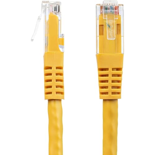 Image of StarTech 50ft CAT6 Ethernet Cable - Yellow CAT 6 Gigabit Ethernet Wire -250Mhz 100W PoE RJ45 UTP Molded Network Patch Cord with Strain Relief (C6PATCH50YL) | 250MHz bandwidth, Gold-plated RJ45, Patch Cable, Ethernet Cord, UTP Molded Network, Strain Relief, 10Gbps speeds