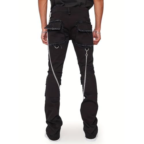 Straight Leg Cargo Jeans for Men Slim Fit Vintage Denim Pants with Multi Pockets3